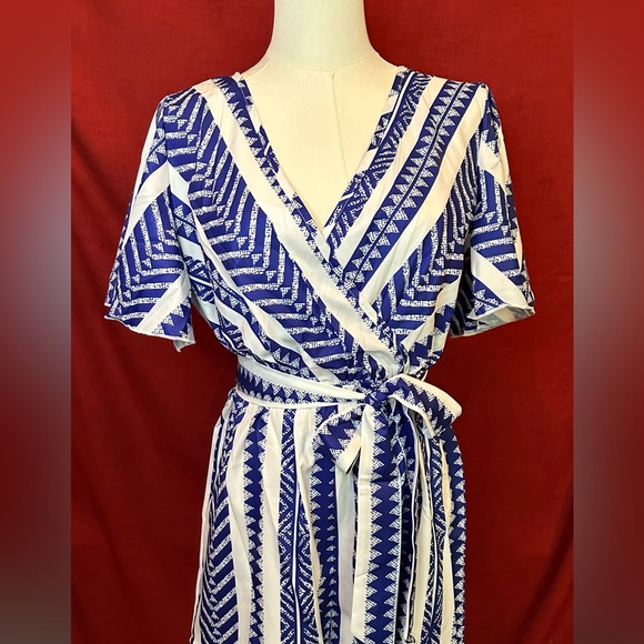 Blue and White silky Shorts Romper - Picture 2 of 3